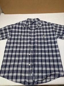 Vintage No Fear Men’s Large Plaid Button Up Short Sleeve Blue White - Picture 1 of 6