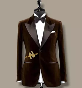 Men's Brown Velvet Coat Blazer Jacket Wedding Highland Tuxedo Formal Jacket - Picture 1 of 3
