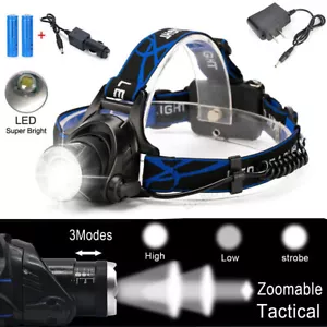 990000LM Rechargeable Head Light Zoomable Led Tactical Headlamp+Charger+Batt - Bild 1 von 12