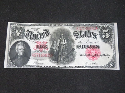 1907-F ($5) FIVE DOLLAR RED SEAL WOOD CHOPPER UNITED STATES LEGAL TENDER NOTE - Image 1 of 4