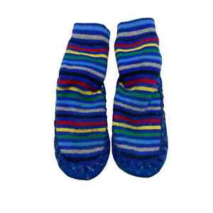 HANNA ANDERSSON Blue Rainbow Stripe Slipper Socks Size 10-12 Washable Boy Girl