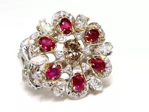 18kt Natural Fancy color Diamond Ruby Cocktail Cluster ring - Picture 1 of 7