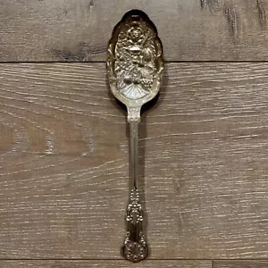 Vintage Silverplated Serving Spoon - Made In England - Fruit Design - Picture 1 of 7