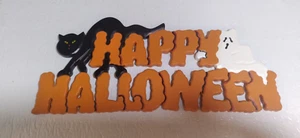 DIFÍCIL DE ENCONTRAR LETRERO DE PARED VINTAGE KURT ADLER "FELIZ HALLOWEEN", GATO NEGRO, FANTASMA, PLACA - Imagen 1 de 7