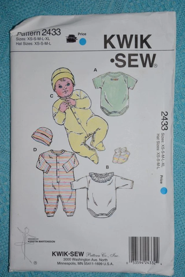 #2433 Kwik Sew Sewing PATTERN-NEW BABY Jumpsuit/Rompers-SNAP Close. Cap-Booties - image 1 of 1