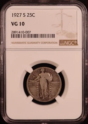 1927-S Standing Liberty Silver Quarter - NGC VG10 - Nice Attractive Original! - Image 1 of 4
