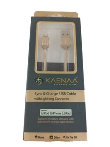 Kaenaa Sync & Charge USB to 8 Pin Connector Gold Woven Cable 3.3 feet - Picture 1 of 5