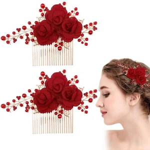 2Pcs Flower Side Hair Comb Gold Rose Bridal Headpiece Hair Accessory for Women - Picture 1 of 7