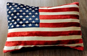 USA Flag Throw Pillow Caldeira Red White Blue Velvet Stars Stripes 12 x 18 inch - Picture 1 of 9