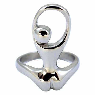 Goddess Thumb Ring Womens Silver Stainless Steel Yoga Meditation Band Sizes 7-12 - Image 1 of 4