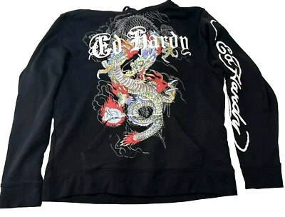 Sudadera con capucha Ed Hardy por Christian Audigier para hombre XL negra dragón ropa de calle mítica Foto 1 de 4