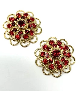 2Pc Swarovski Filigree Buttons Lt Siam Findings Cluster 22mm Gold Overlay - Picture 1 of 2
