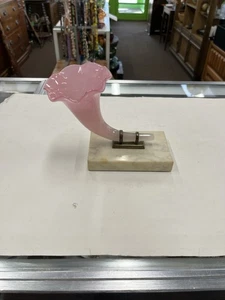 Antique Pink Opaline Trumpet Vase w/ Marble Base - Picture 1 of 7