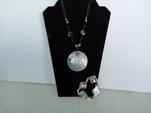 WOMENS 17" HANDMADE ABALONE MOSAIC ROPE NECKLACE & BRACELET SET 6" SIZE NICE - Picture 1 of 5