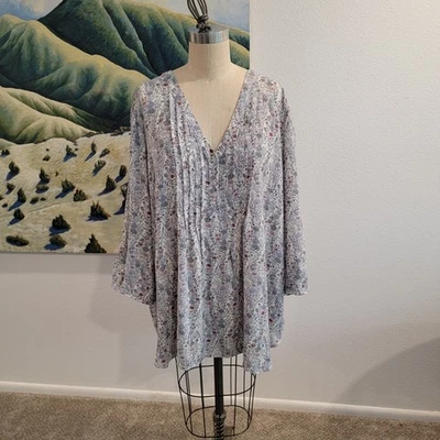 Top de cachemira transparente plisado rosa y oliva para mujer talla grande 3X Boho Cottagecore Foto 1 de 4