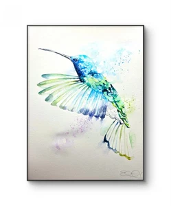 Large original signed watercolour art painting by Elle Smith of A Hummingbird - Picture 1 of 8