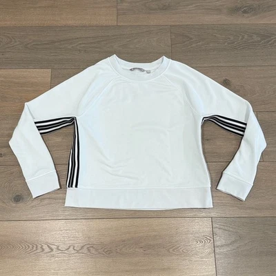 Sudadera deportiva a rayas 24/7 blanca brillante ATHLETA cómoda polar acogedora talla M Foto 1 de 4