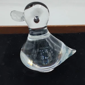 Art Glass Small Hand Blown Clear Duck Figurine, Polished Bottom, Hand Blown - Picture 1 of 7