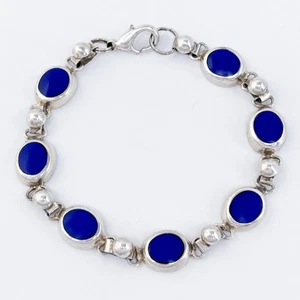 Vintage versilbertes Lapislazuli Gliederarmband 7,5 Zoll - Bild 1 von 5