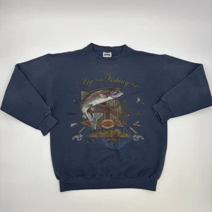 Vintage Fly Fishing Sweatshirt Size Medium 90s Tultex Rainbow Trout Outdoorsman - Picture 1 of 7