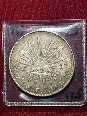 Mexico 1893 8 Reales Zs FZ Zacatecas Republic Silver Cap & Rays - Image 1 of 4