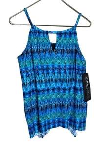 Miraclesuit BLUE Cabana Chic Peephole Tankini Swim Top, US 12 NWT - Photo 1/3