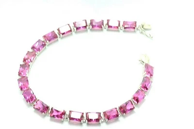 18Ctw Emerald Cut Lab Created Pink Ruby Tennis Bracelet 14K White Gold Plated - Image 1 of 4