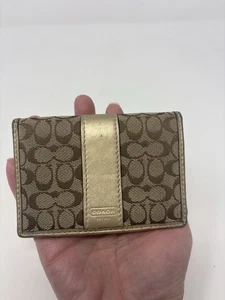 Coach Wallet Card Holder Women's Brown Logo Print ID Y2K Bronze Gold Tones - Picture 1 of 10