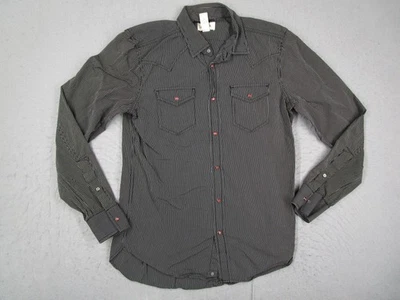 Diesel Shirt Mens Medium Black White Stripe Western Snap Front Long Sleeve - Image 1 of 4