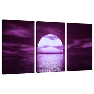 3 Panel Purple Wall Art Canvas Pictures Seascapes Prints Bedroom 3002 - Picture 1 of 1