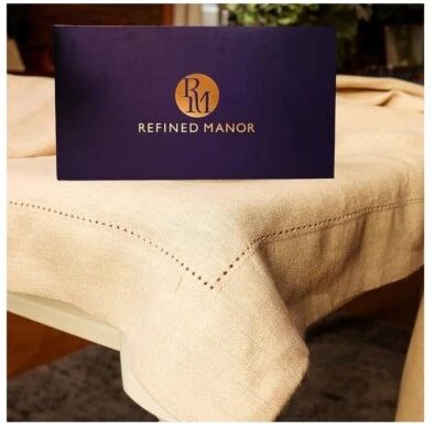 100% Pure Linen Tablecloth | 120X60 | Elegant Hemstitch | Luxury Fabric | White - Image 1 of 4