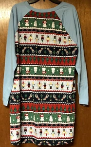 Damen Fair Isle Schlafshirt Pyjama Größe L Langarm Weihnachten Schneemann - Bild 1 von 6