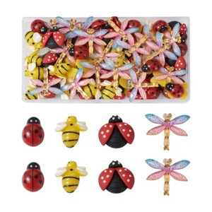 1Box Ladybird Dragonfly Bees Plastic Cabochon Pendants DIY Jewelry Making Kit - Picture 1 of 10
