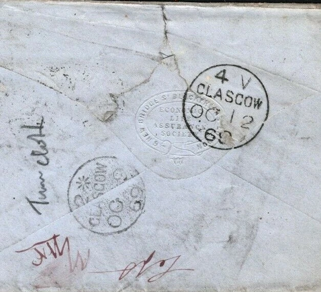 GB Cover *CLOTH COVERED TPO*Railway 1d Pink Stationery London Glasgow 1869 35b.6 - Image 1 of 4