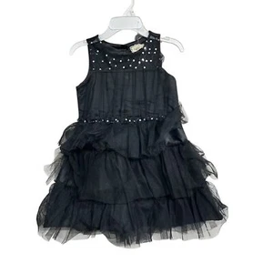 New Girls Sequened Tulle Tiered Black Dress - Picture 1 of 6