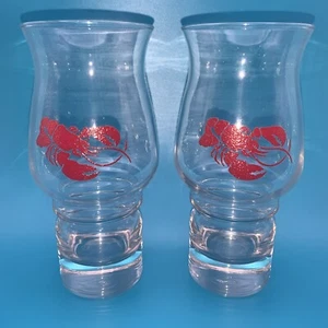 Vintage rote Hummer 80er Jahre Hurricane Trinkgläser 2 Cocktail Restaurant Logo - Bild 1 von 10