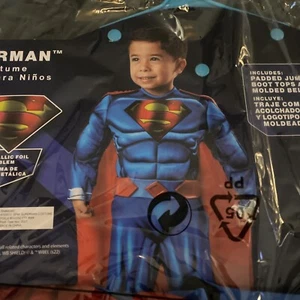 Superman Muscle Jumpsuit & Cape DC Halloween Costume Small (4-6) Foil Logo - Picture 1 of 10