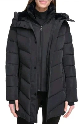 Jaqueta acolchoada Calvin Klein feminina acolchoada acolchoada, preta, tamanho grande nova - Imagem 1 de 4