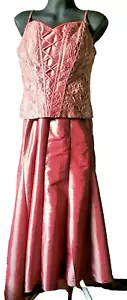 MUSANI Couture 2 Piece Beaded Sequin Mesh Corset Bodice Asymmetric Long Gown 14 - Picture 1 of 12