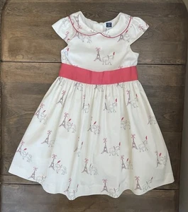 Janie and Jack Paris Print Dress Size 5 Ivory Fit & Flare Lined Full Party Dress - Picture 1 of 24