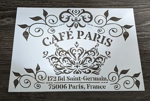 Stencil A4 Caffè Parigi Negozio Francese Arte Artigianato Pittura Mobili Parete Riutilizzabile - Foto 1 di 2