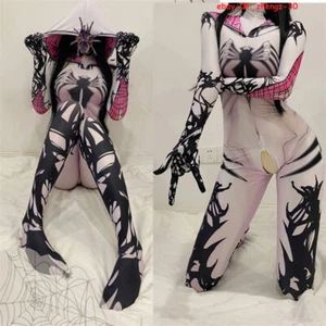 New White Spider-Gwen Stacy Jumpsuit Women Cosplay Costume Open Crotch Halloween - Picture 1 of 11