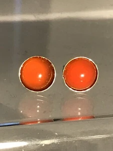 14K/.925GOLD OVER SS ROUND CABOCHON CARNELIAN EARRINGS. 8MM - Picture 1 of 3