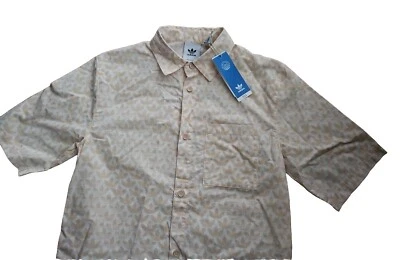 Мужская рубашка Adidas Monogram AOP на пуговицах с коротким рукавом HZ4161 желтовато-коричневая размер большой - Изображение 1 из 4