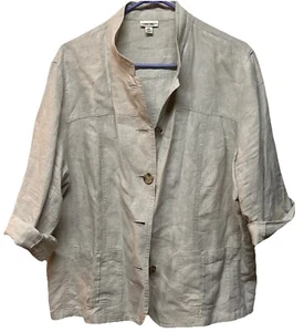 Cherokee linen blend Kaki button front mandarin collar coastal top size xxl Mom - Picture 1 of 9