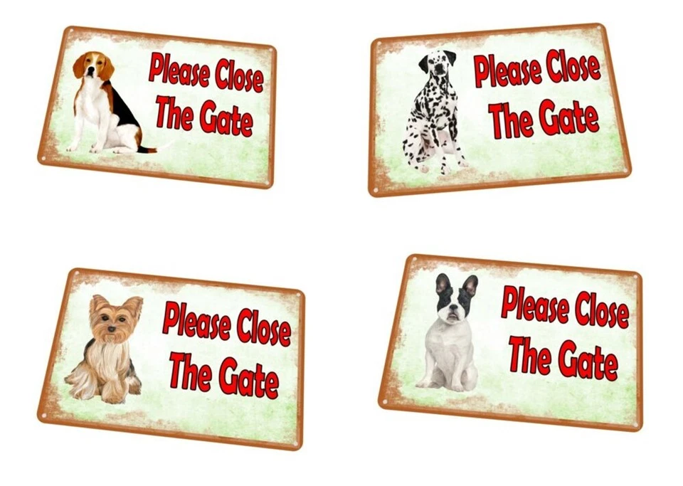 Shut The Gate Beware of the Dog Design Metal Door Sign Beagle Bulldog Collie - Image 1 of 1