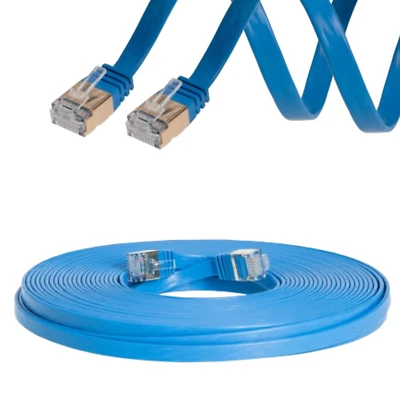 CAT7 Flat Shielded Ethernet Patch Cable U/FTP 10Gbps BLUE Network 6ft-100ft lot - Image 1 of 4