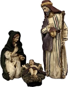 Set Natività Sacra Famiglia Resina Dicksons Vintage 3 pz Statue GIUSEPPE 11" ALTEZZA MARIA 6" - Foto 1 di 17