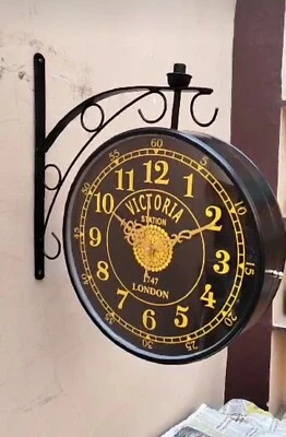 Black Victoria Station Clock Double Sided 10'' Clock Railway Station Wall Clock - Image 1 of 4