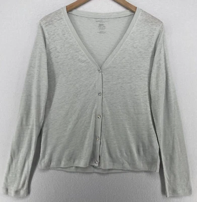 Cárdigan MAJESTIC FILATURES 4 L Swarovski Elements Lino Seda Botón Frontal Gris Foto 1 de 4